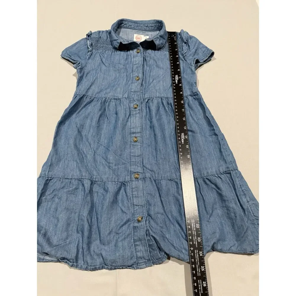Wonder Nation Girls Blue Denim Shirt Dress Collared Button Front Smocked
